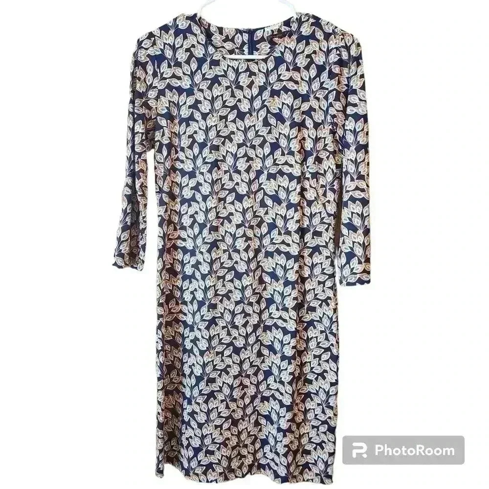 J. McLaughlin Dress Peacock Catalina Cloth Sophia 3/4 Shift Midi Sz Small 159236